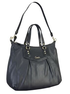COACH Ashley Black Leather Python Snake Trim 2-Way Tote Shoulder Bag F20104